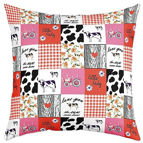 Juego de 1 funda de cojín cuadrada de vaca lechera, reversible, 3D, con temática de animales lindos, decoración del hogar para decoración de granja, geometría roja, fundas de almohada para exteriores,