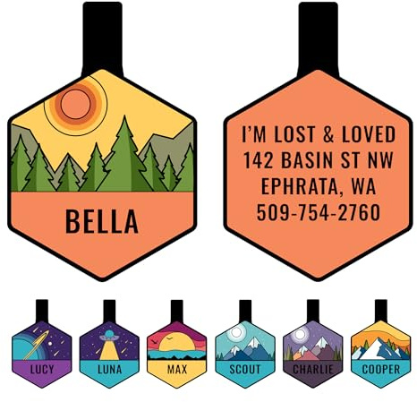GoTags Silent Dog Tag, Personalized Engraved Hexagon Silicone Dog and Cat Name Pet ID Tags, Soundless No More Jingling Dog Tags (Forest Gold)