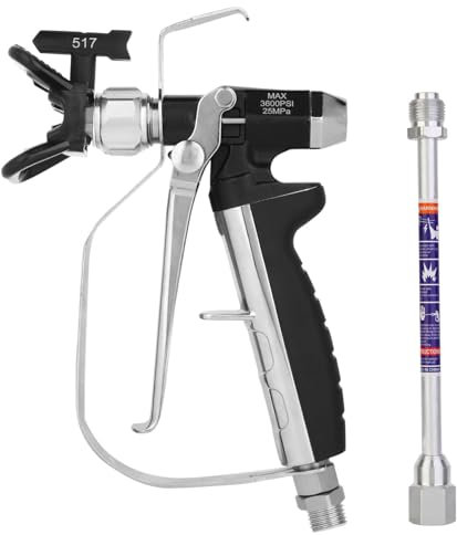 DUSICHIN 3600PSI Airless Paint Sprayer Gun High Pressure Spray Gun Swivel Joint with Reversible 517 Nozzle Tip Guard and 10 inches Extension Pole for Airless Spraying Machine Paint Accessories DUSG90P