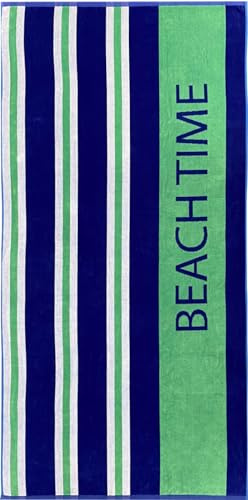 jilda-tex Strandtuch 90x180 cm Badetuch Strandlaken Handtuch 100% Baumwolle Velours Frottier Pflegeleicht (Beach Stripes Green)