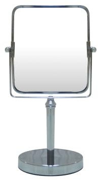 Indecor Home Free Standing Double Sided Tabletop Makeup Metal Vanity Mirror 1X and 3X Magnification, Square, Swivel Mirror for Desk, Bedroom, Bathroom Chrome Finish