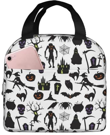 VOSERY Bolsa de almuerzo, lonchera para mujeres y hombres, adultos, calabaza de Halloween, negra, bolsa de almuerzo aislada, bolsa de almuerzo a prueba de fugas, reutilizable, gran capacidad, para el