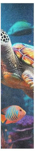 KAAVIYO Bunte Schwimmende Schildkrötenfische Muster Skateboard Griptape Rutschfest Selbstklebend Longboard Griptapes Aufkleber Griffband(9x33in,44x10in 1pcs)