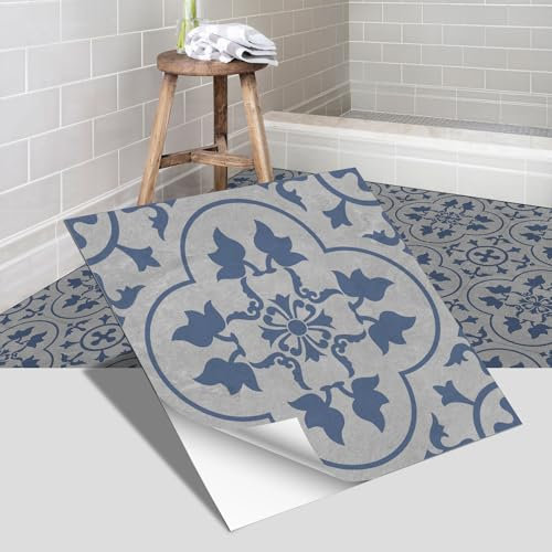 Tile Stickers Blue Grey Vinyl Waterproof Peel and Stick Tiles Kitchen,Bathroom Tile Stickers,Backsplash for Kitchen,Floor Tiles Self Adhesive,DIY Home Decor 12 PC(30x30cm)