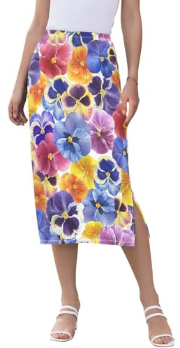 Garden Trikolore Stiefmütterchen Blume Damen Elastischer Midi-Halfrock fließender Doppelschlitzrock für Strand, Dreifarbige Stiefmütterchen-Blume, Groß