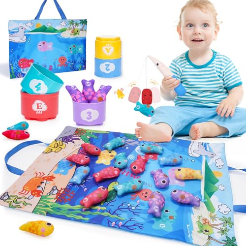 Montessori Toys for 1 Year Old, Fishing Game for Kids Baby Toys 6 12 18 Months Birthday Gifts for 1 Year Old Girl Educational Leaning Toys 1 2 Year Old Boy Toy Baby Stacking Cups Colour Sorting Toy