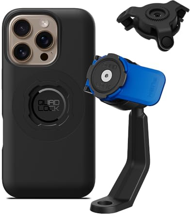 QUAD LOCK Spiegelarm Handyhalterung für Motorrad mit Vibrationsdämpfer und MAG Hülle für iPhone 16 Pro