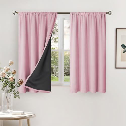 BGment Rosa Verdunkelungsvorhänge für Kinderzimmer, kurze Vollraumverdunkelung, wärmeisolierte Vorhänge für Mädchenzimmer, schalldichte Stangentasche, Baby-Kindervorhänge, 137 cm lang, 2 Paneele, 132