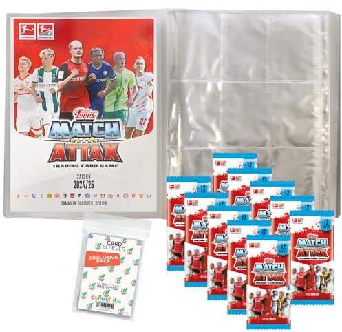Bundle mit Topps Match Attax Bundesliga - 2024/2025-1 Leere Sammelmappe + 10 Booster + Exklusive Collect-it Hüllen