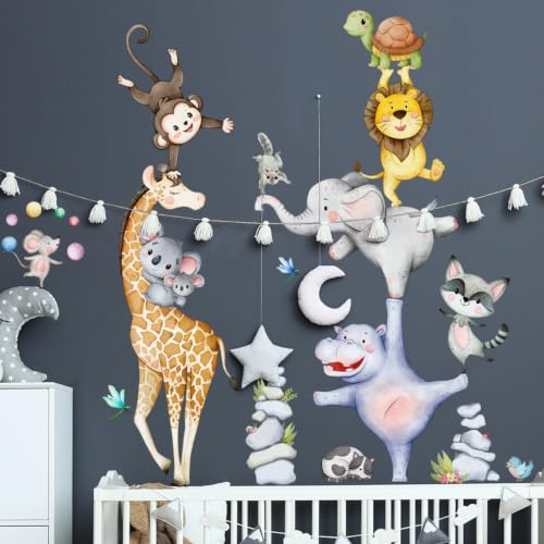 WandSticker4U®- Wandtattoo DSCHUNGEL TIERE XXL (64x83 cm) I Wandsticker Kinderzimmer Tiere Safari Afrika Giraffe Löwe Dschungel I Wandaufkleber Babyzimmer Kinderzimmer Deko Jungen Mädchen GROß