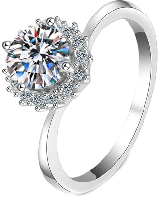 BCughia Diamantring Weißgold 750, 18 Karat Halo Ring mit Labor Diamant 1ct Verlobungsring für Damen Größe 49 (15.6)