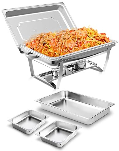 YORKING 9L Chafing Dishes for Buffet, 1 Pack Chafing Dish Buffet Set, Stainless Steel Food Warmers with 1 Full & 2 Half Size Pans Lids Foldable Frames Fuel Holders for Parties Birthday Holiday Events