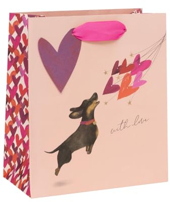 Glick lyxig presentväska, korv hund och ballong hjärtan alla hjärtans dag presentväska, presentpåse för dem du älskar, tax och ballonghjärtan, 20 B x 22,5 h x 10 cm cm, flerfärgad