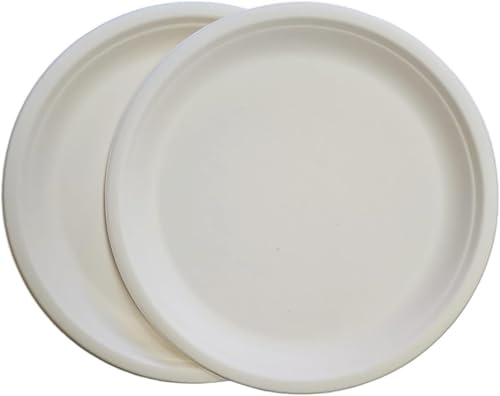 vidoelettronica 50 platos llanos de 23 cm, biodegradables y compostables, pulpa de celulosa 100% natural, extremadamente rígidos y resistentes (50)