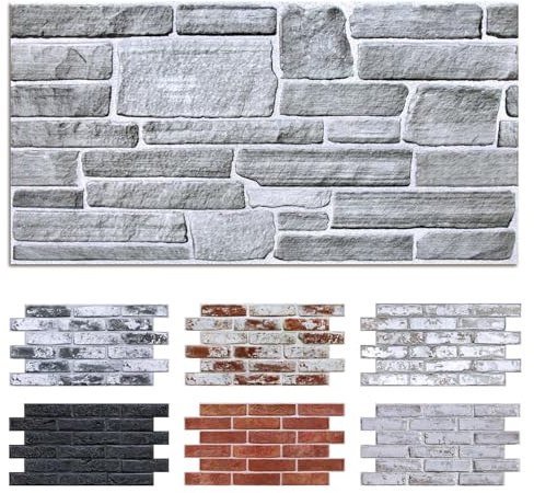 Commomy 12pcs Faux Stone 3D Wall Panels Peel and Stick - 22.8 x 11.8 Thin & UrltraLight Stone Textured Wall Panel for Interior Tile Kitchen, Bedroom,Living Room,TV Background,RV (Covers 22.48 sq.ft)