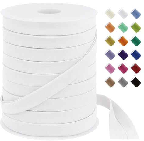LEREATI Cinta Bies Costura, 12mm x 50m Cinta Algodon y Polialgodón, Cintas al Sesgo para Coser, Tejer, Costura, Manualidades de Bricolaje (Blanco)