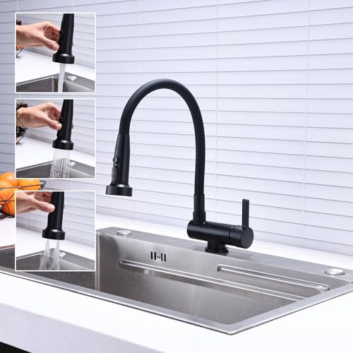 Vorfenster Küchenarmatur Schwarz, Hochdruck Wasserhahn Küche Vorfenster Schwarz, Vorfenster Armatur Flexible Mischbatterie Küche Hochdruck Messingmaterial 3 Wassersprühmodi