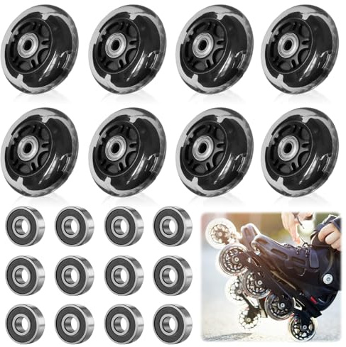 LEKEFETO 8 Stück Inline Skate Rollen, 72MM Schwarz Transparent Inliner Rollen, Inline Skate Teile Räder mit 8 Stück kugellager, Universell für alle Arten von Rollschuhen, Schwarz