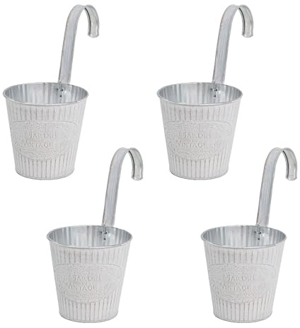 DARO DEKO Metall Hängetopf weiß Ø 13cm - 4 Stück Blumentopf hängend Balkon Übertopf