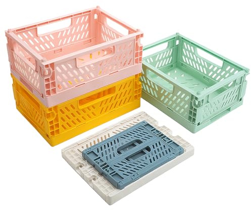 APOMOON 5 PCS cassetta pieghevole in plastica, cestino portaoggetti scatola cassette plastica pieghevoli, cassetta pieghevole per Camera da Letto Studio Cucina Bagno 20*15*9cm, 15*10*5.7cm