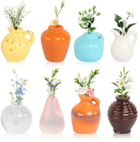 Mini Vase Fridge Magnets 8 Pcs Cute Magnetic Flower Vase 3D Vase Fridge Magnets without Flowers for Kitchen Refrigerator Office