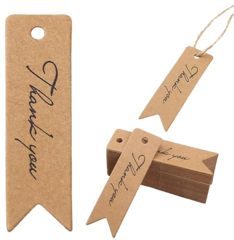 Huoflame 50 Stück Geschenkanhänger Danke - Kraftpapier Anhänger - Tags für Geschenkverpackung & Deko - 7x2 cm Blanko Etiketten für Hochzeit, Geburtstag, Weihnachten, DIY Projekte