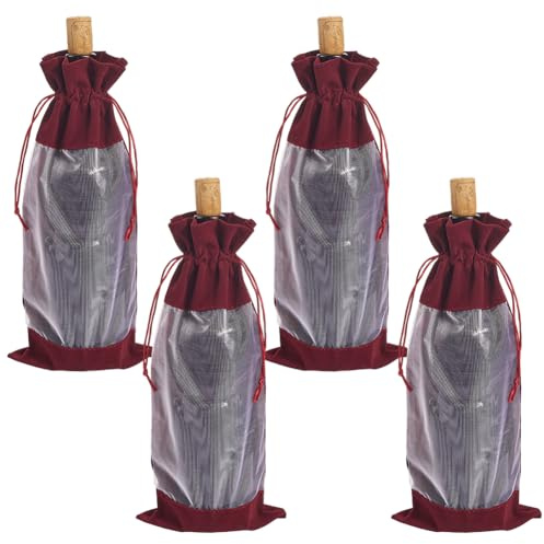 Beebeecraft 4 Stück 13.8x5.9 Zoll Rotweinflaschenbeutel Rechteckige Samtbeutel Für Champagner Und Wein Geschenkbeutel Mit Sichtbarem Fenster Für Geburtstagsessen Hochzeitsfeier