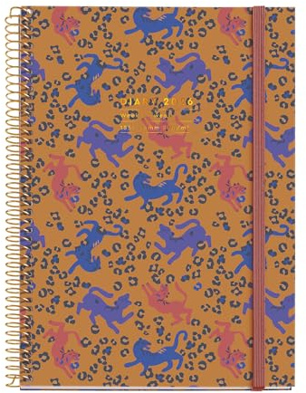 Miquelrius - Veckovisningskalender 2026, liknande A5+ (155 x 213 mm), veckoplanering, hårt kartongomslag, spiral, elastisk gummiförslutning, 80 g/m² papper, ES-EN-PT, leopard