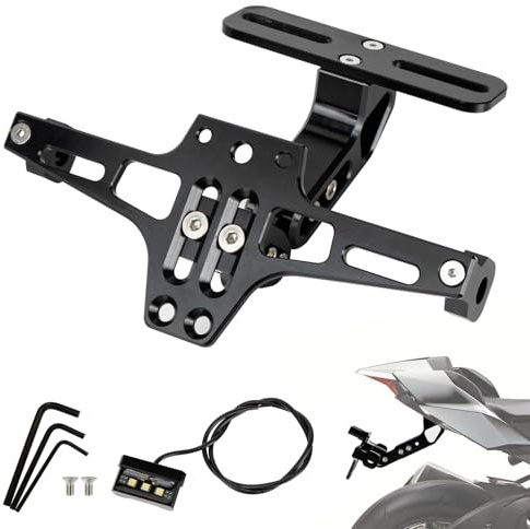 PSLER Motorcycle License Plate Bracket Universal Motorcycle Number Plate Fender Eliminator Kit with Led Light License Plate Holder for Tmax 530 MT01 MT07 MT09 Sportster Z900 SV650 FZS1000 FZS600