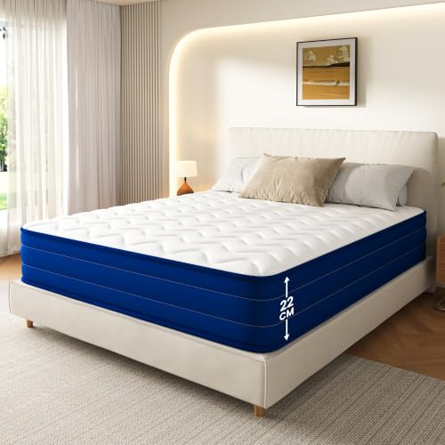 INMOKO Matratze 160x200 cm, 22 cm Höhe, Taschenfedern, 7 ergonomische Zonen, 10 atmungsaktive Schichten, mittlerer Härtegrad, Oeko-TEX Zertifiziert