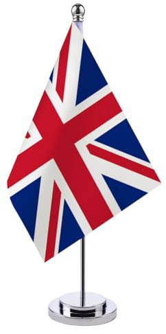 UK British Table Top Flag Small Union Jack Desk Flag Red White Blue Decorations with Stand Base for Festival Celebration