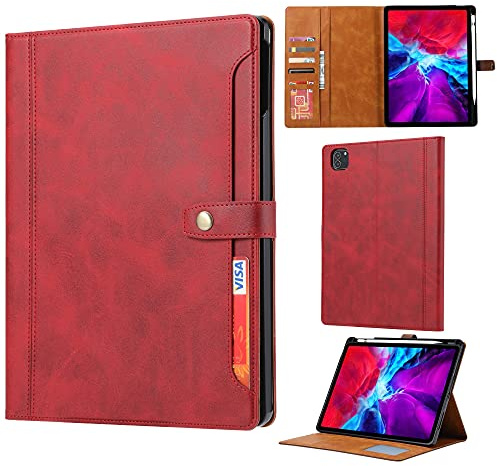 Resa med surfplatta Tablet Väska till iPad Pro 12,9 tum 2021 Magnetisk lås Flip Fällningsställe med Auto Wake/Sleep Tablet Case Cover Surfplatta skydd(Rosso)