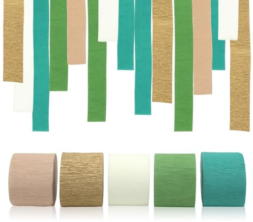 Krepppapier Grün, 5 Rollen Gold Khaki Krepppapier Luftschlangen, Hochzeitsdekorationen Partydekorationen, Crepe Papier für Hochzeit Jahrestag Hintergrund BrautParty Geburtstag Babyparty DIY Dekoration