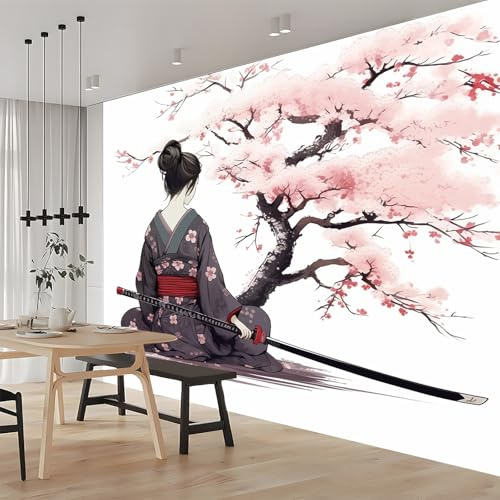 carta parati adesiva Kimono Tradizionale Geisha Giapponese E Fiori Di Ciliegio 200 x 140 cm impermeabile Adesivi Muro Decorazione Murale Parati Poster, Per Camerette Bambini Camera da Letto Soggiorno
