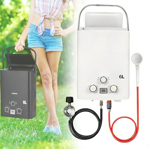 aromaoveite Chauffe-Eau À Gaz Portable, Chauffe-Eau Instantané Au Propane, Chauffe-Eau Instantané Au Gaz avec Affichage Numérique Et Protections Multiples, Adapté pour Camping-Car, Camping White