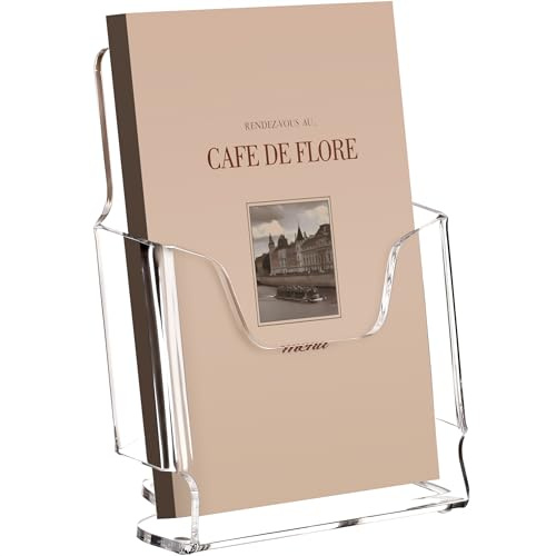 YUXUN Acrylic Brochure Holder 6x8 Inch,Clear Countertop Display Stand,Pamphlet Holder for Trifold Flyers,Booklets,Menu,Leaflets,Photocards for Office,Home,Store,1 Pack,A5