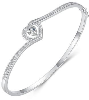 Homxi Damen Armband Weißgold 585 14 Karat, Hohl Herz mit Moissanit, 19 CM Lang, Damen Armband Silber