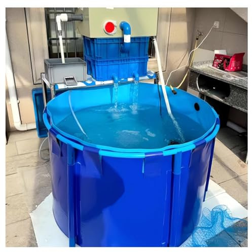 Piscina acquario grande, Piscina rotonda fuori terra in PVC for laghetto con staffa e valvola di scarico blu(1.8X1m/71x39in-2560L)