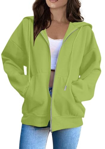 Genérico Primavera Otono Chaqueta con Capucha para Mujer Sudaderas con Capucha Sudadera Cremallera Jersey de Manga Larga Casual de Color Sólido Sudadera Oversized