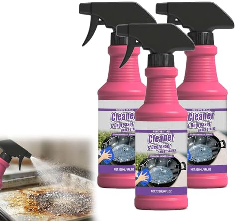 Fast-Acting Heavy-Duty Grill Degreaser Spray,Bbq Grill Cleaner,Grill Cleaner Spray,Bbq Grill Cleaner,All Purpose Heavy Oil Cleaning Agent for Barbecue Grills,Smoky Stains,And Stubborn Grease (3pcs)