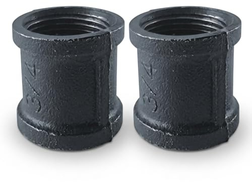 3/4 inches Coupling Malleable Cast Iron Pipe, Industrial Pipe Flanges for Threaded Black Pipes and Fittings, DIY Steampunk Industrial Vintage Style. (Pack - 2)