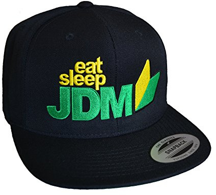 Baddery Tuner Flexfit Snapback Cap - „Eat Sleep J.D.M.“ - Motorsport Rennsport JDM Drift Kappe für Herren & Damen (One Size)