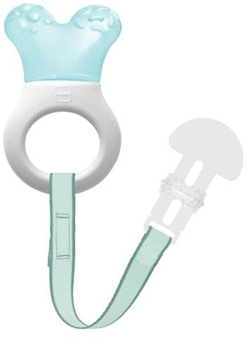 MAM Mini Cooler & Clip | Teething Toy with Water-Filled Cooling Element | Suitable from Birth to 3 Years | Relief for Painful and Sensitive Gums | Easy-to-Hold Handle | Blue