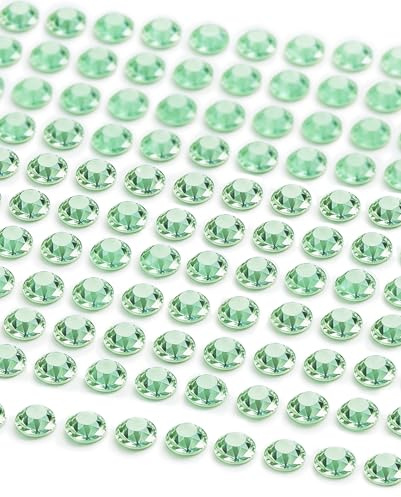 MOVOJA Grüne Glitzersteine Selbstklebend - 147 Stk 10 mm | Schmucksteine Selbstklebende Glitzersteine Zum Aufkleben I Klebesteine Basteln Bastelsteine Selbstklebend Sticker Gesicht Kinder Bastel Deko