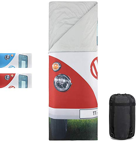 Board Masters VW Collection - Volkswagen Camping & Outdoor Einzelschlafsack im T1 Bulli Bus Design (Bus Front/Rot)