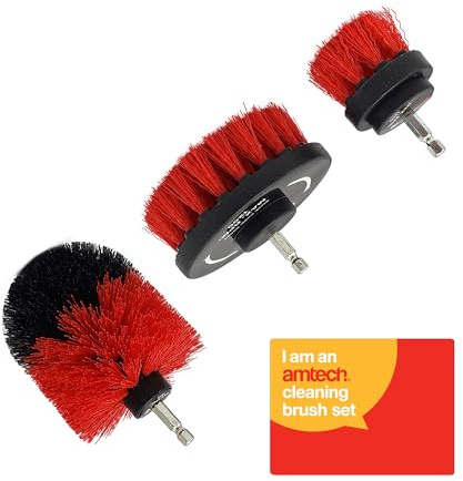 Amtech - Cleaning Brush Set for Indoor and Outdoor Cleaning, Ideal for Car Washing, Fast-Action and Easy to Use with Cordless Drills, Quick-Change ¼” Hex Shank (Set of 3)