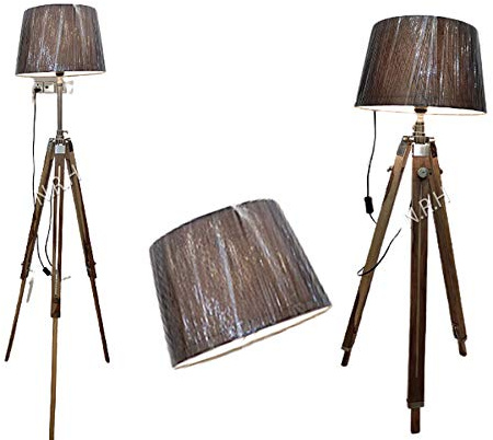 Lampadaire trépied en bois chromé (avec abat-jour) décoratif pour chambre à coucher