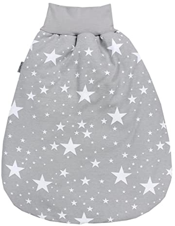 TupTam Baby Unisex Strampelsack mit breitem Bund Wattiert, Farbe: Weiße Sterne/Grau, Größe: 6-12 Monate
