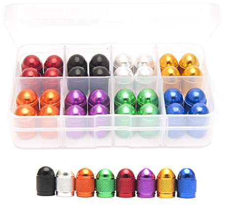 Bouchons Anti-poussière 32 pièces 8 Couleurs Auto Pneu de vélo en Alliage d'aluminium Valve Thorn Cap,Cache-poussière de Roue Capuchon,pour Automobiles,vélos,Motos et Autres pneus