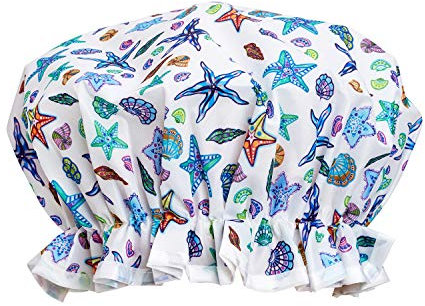 Bodylife Shower Cap Reusable Bath Cap Dual layered Waterproof Everything's Beachy 27cm's